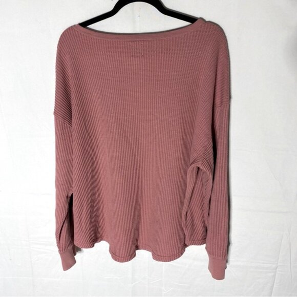GAP Dusty Rose Waffle Knit Oversized Scoop Neck Long Sleeve Top XL - Picture 2 of 16